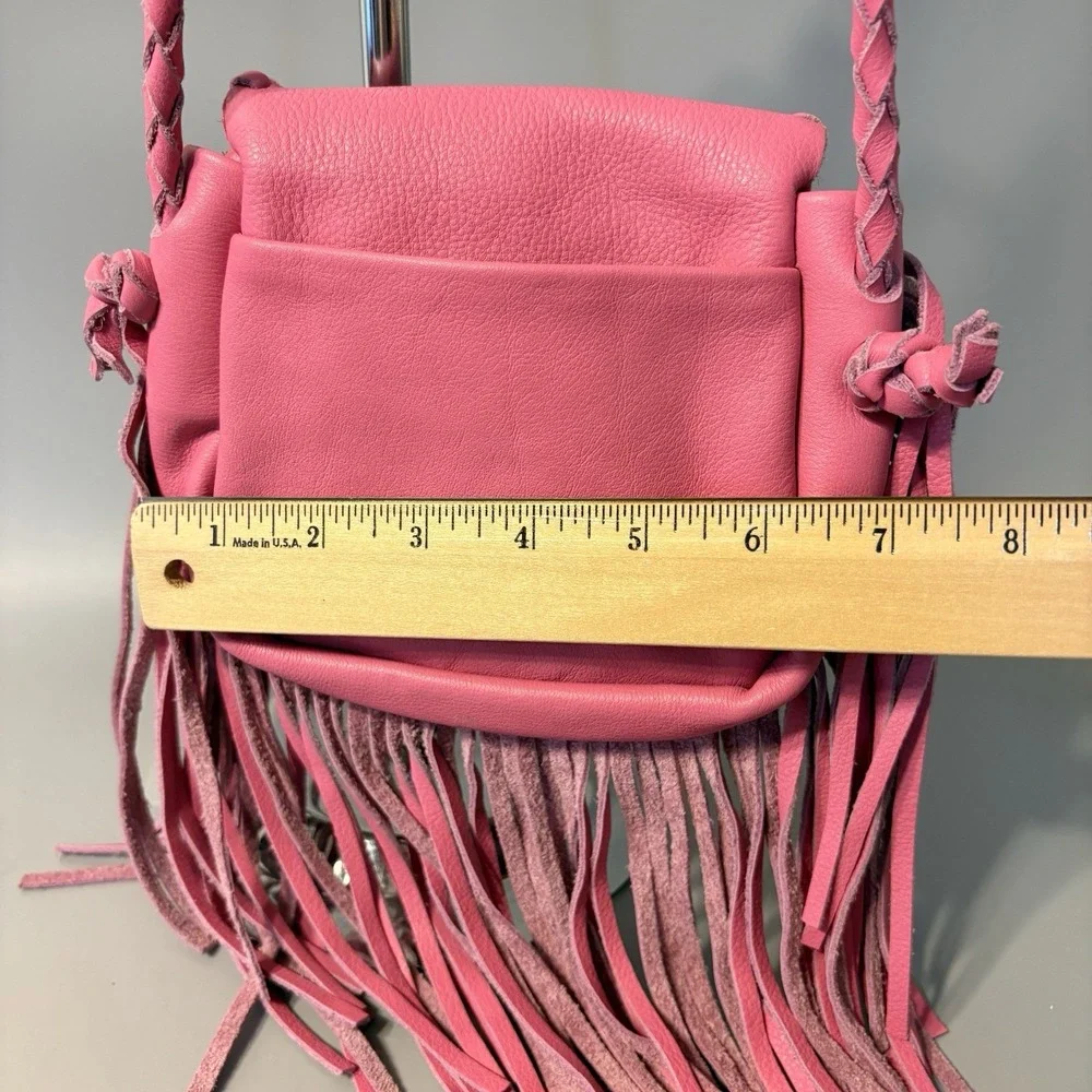 Jennifer Haley Purse Leather Fringe Shoulder Bag Pink Braided Strap Western Chic
